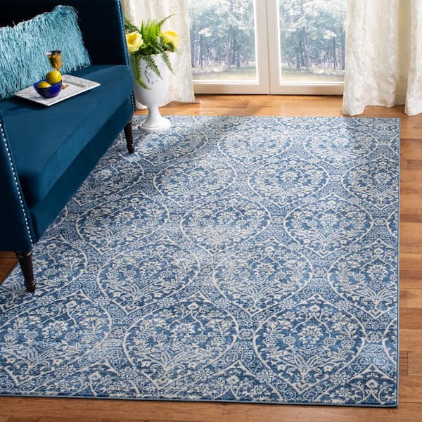 Brentwood Navy/Light Gray Doormat 3 ft. x 5 ft. Floral Geometric Medallion Area Rug