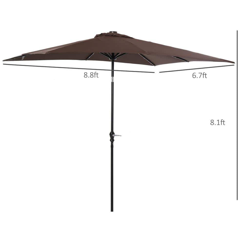 Brown Solar LED Lighted Patio Umbrella with Crank and Tilt