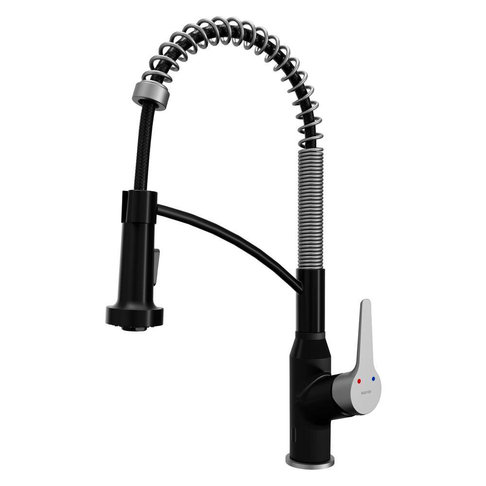 Matte Black and Stainless Steel Pull-Down Kitchen Faucet with Spray