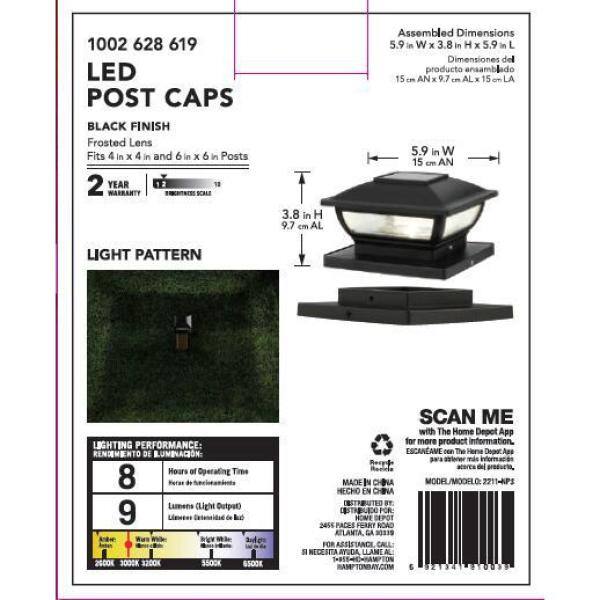 4-PACK GARDEN SOLAR BLACK POST DECK CAPS SQUARE ASSORTED LED COLORS 