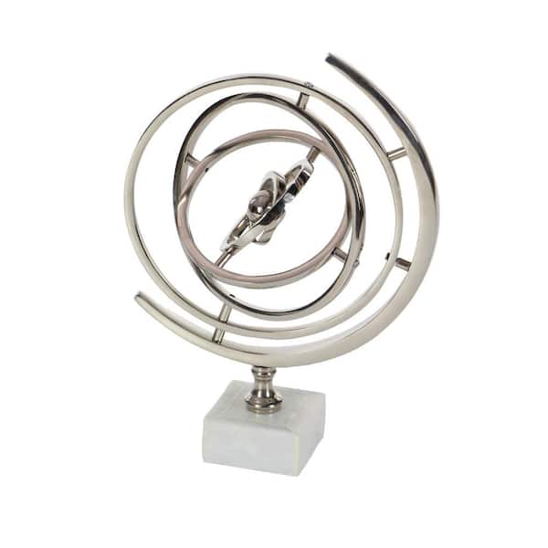 Litton Lane 13 in. Silver Aluminum Armillary Decorative Globe with Marble Base