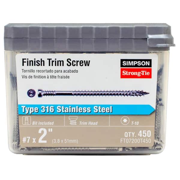 7 x 2 in. Type 316 Stainless Steel, T10 6-Lobe, Trim Head, Wood Screw (450-Pack)