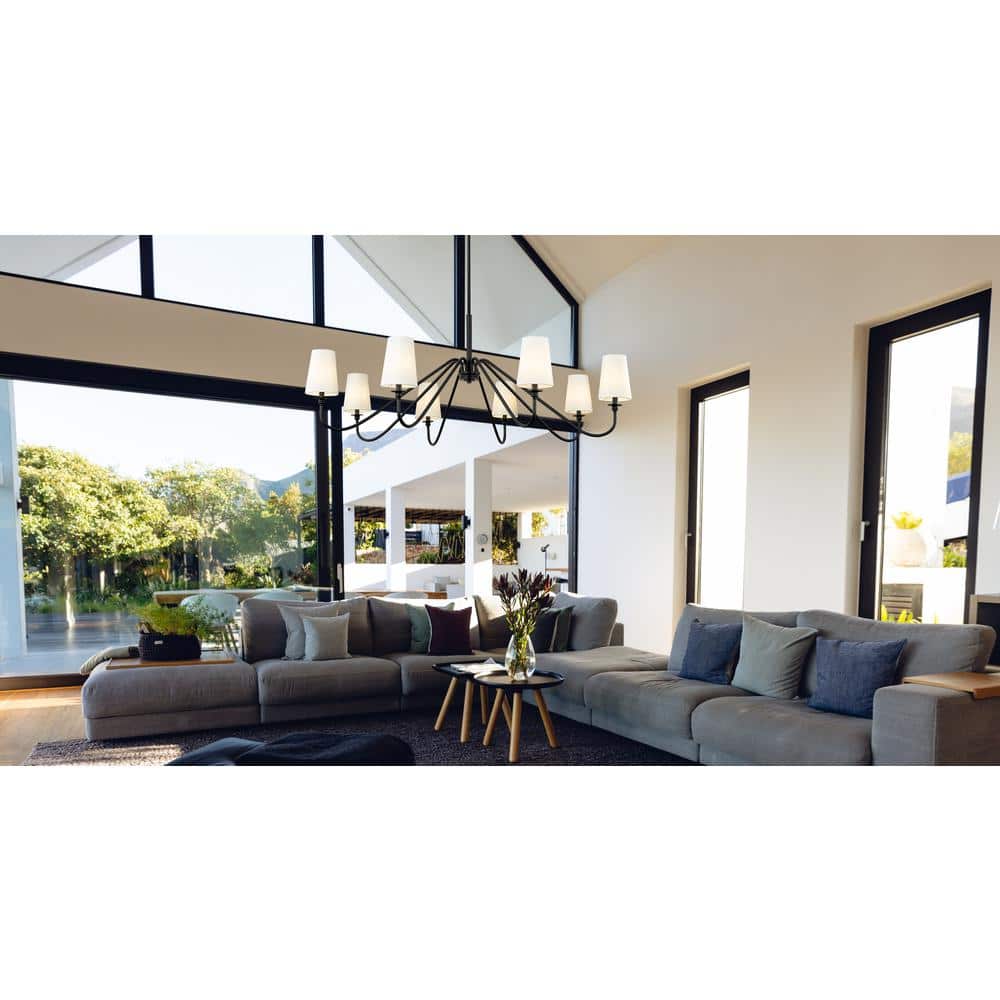 Gianna Matte Black 8-Light Chandelier with White Shades