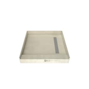 Redi Trench 48 in. L x 48 in. W Single Threshold Alcove Shower Pan Base with Right Drain and Polished Chrome Drain Grate