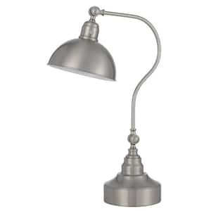 Charlie 25 in. Nickel Integrated LED No Design Interior Lighting for Living Room with Gray Metal Shade