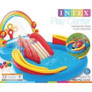 76 in. x 6.375 in. Deep Dinosaur Play Center Kiddie Pool and Inflatable Rainbow Ring Water Play