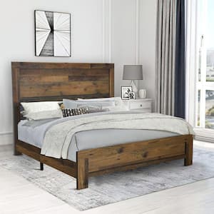 Brown Wooden Frame King Platform Bed with Rustic Details