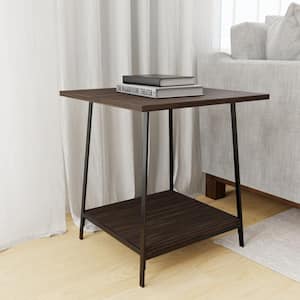 Eliza 22 in. Medium Oak Rectangle Metal and Wood End Table with Storage Shelf
