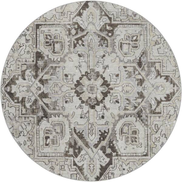 Dream Shag Premium Machine Washable Abstract ADS570 Ivory 8 ft. x 8 ft. Round Rug