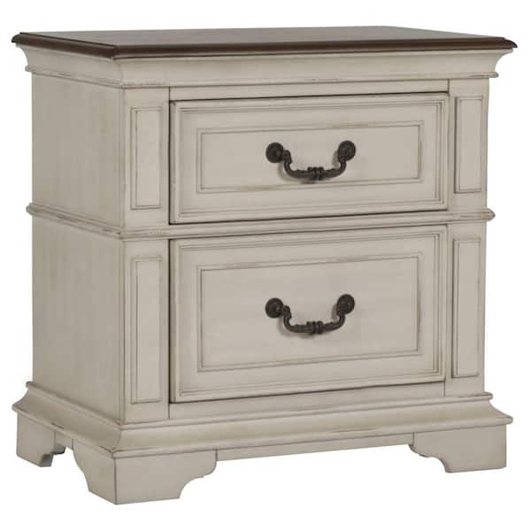 Benjara Brown and White 2-Drawer 27 in. Wooden Nightstand