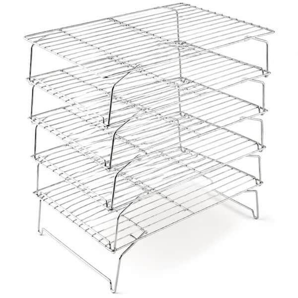 5-Tier Stackable Stainless Steel Cooling Rack 15 x 10 Inch, Collapsible Baking Wire Rack for Cooking