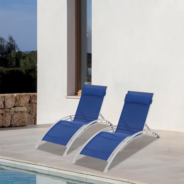 Unbranded Blue Metal Adjustable Outdoor Chaise Lounge (Set of 2)