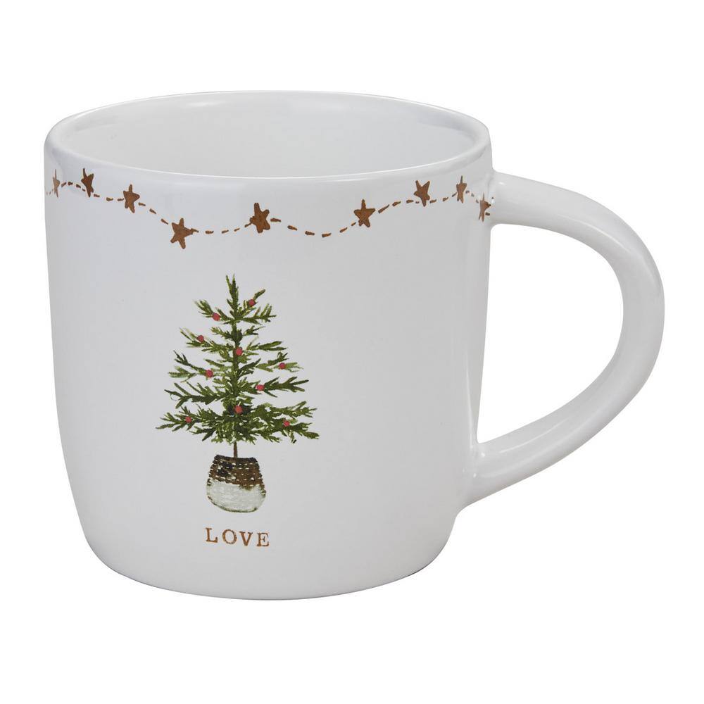 White Garland Enamel Mug With Handle Perfect For Christmas Coffee