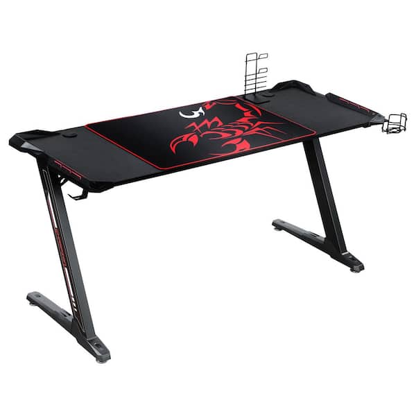 Coaster Brocton 60 in. Z-Shaped Black Gaming Computer Desk with LED Lighting and Cup Holder