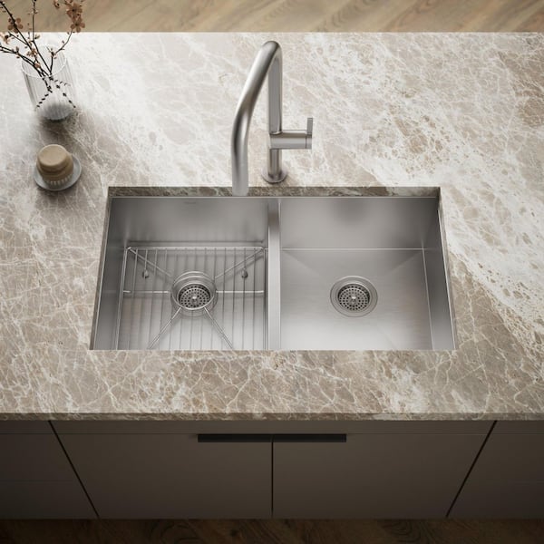 Vault Drop-In Stainless Steel 33 in. 1-Hole Double Basin Kitchen Sink