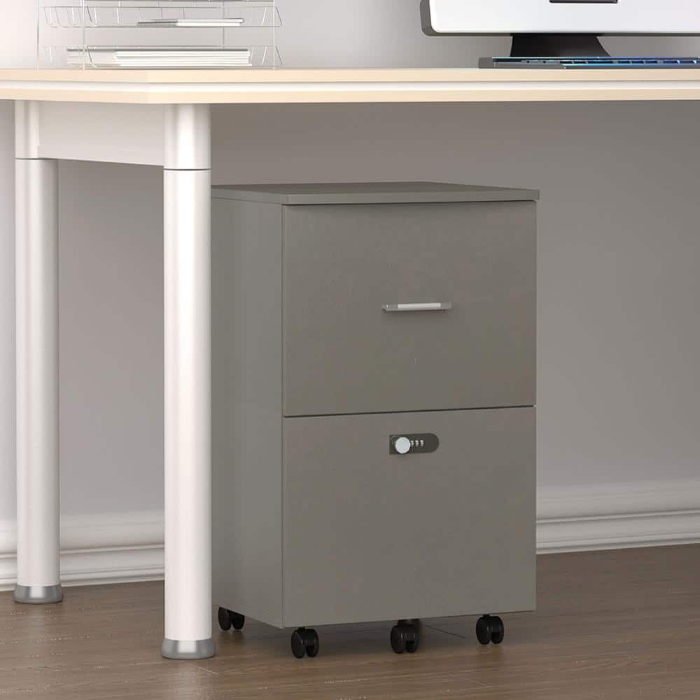 Yofe 2-Drawer White Gray Wood 16.9 in. W Vertical File Cabinet with Lock, Office Storage Cabinet Printer Stand
