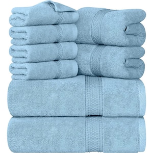 8-Piece Premium Towel w/2 Bath Towels, 2 Hand Towels & 4 Wash Cloths, 600 GSM 100% Cotton Highly Absorbent, Sky Blue