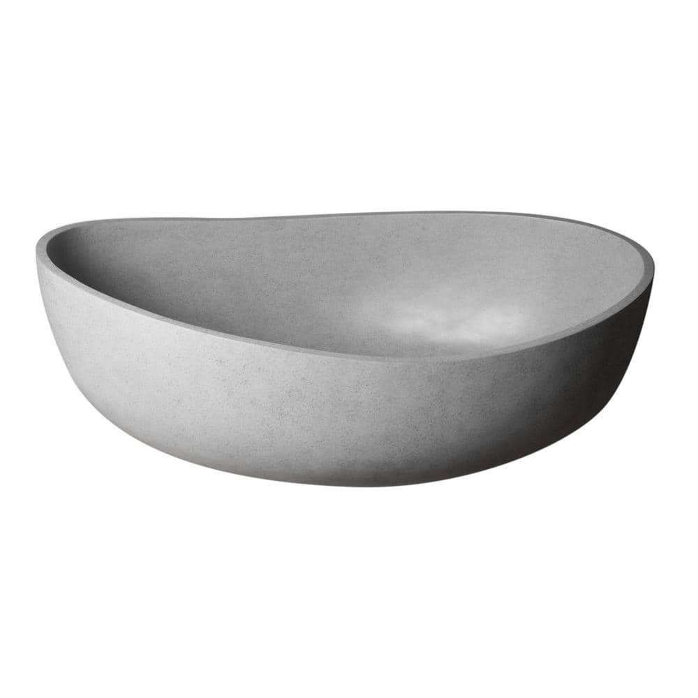 Gray Matte 63'' Freestanding Solid Concrete Oval Bathtub