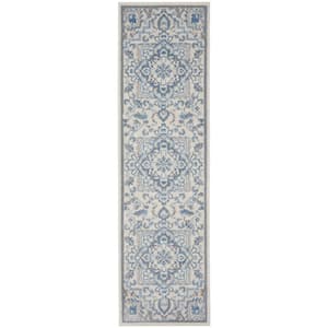 Elation Ivory Blue 2 ft. x 8 ft. Center Medallion Traditional Kitchen Runner Area Rug