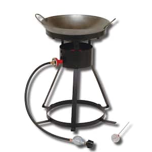 54,000 BTU Bolt Together Portable Propane Gas Outdoor Cooker with Special Recessed Wok Ring and 18 in. Steel Wok