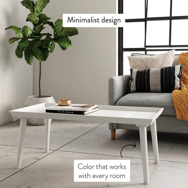 Nathan James Hazel 41 In White Large Rectangle Wood Coffee Table With Narrow Cone Legs 31601 The Home Depot