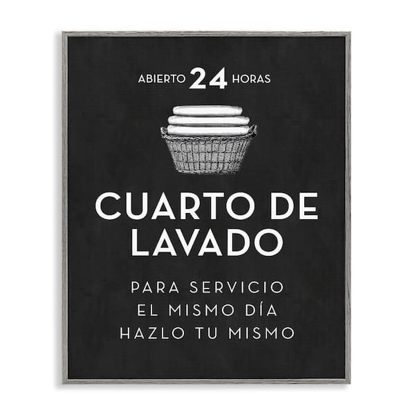 Stupell Industries Vintage Laundry Ad Black by Lettered and Lined Gray Framed Typography Giclee Art Print 30 in. x 24 in.