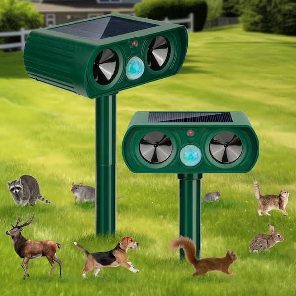 Misopily 5 Watt Solar Electronic Outdoor Animals Dogs Cat Coyote Ultrasonic Waterproof Motion Detection Repellent 2 Pack SA11 428B122