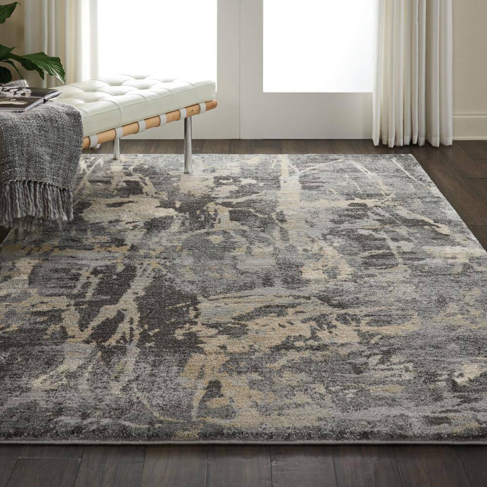 Elysian Abstract Gray Synthetic 5' x 7' Stain-Resistant Rug