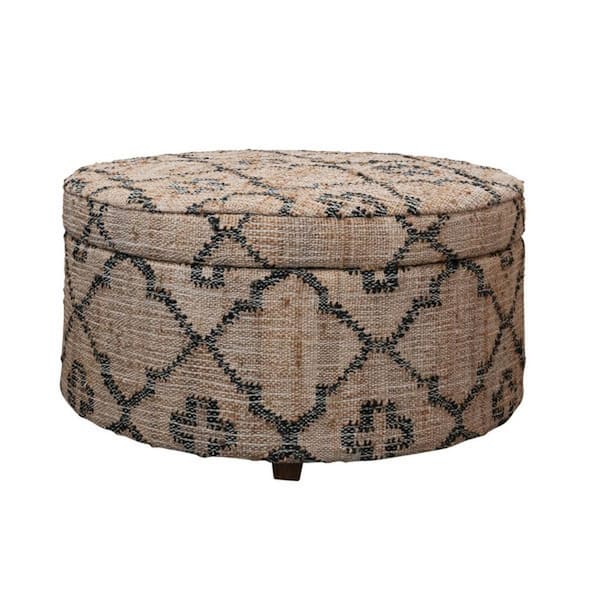 Storied Home Multicolor Woven Jute Kilim Upholstered Storage Ottoman with 6 Pillows