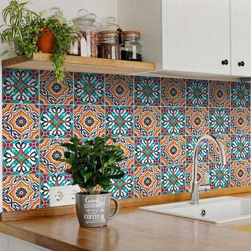 Teal and Orange H122 8 in. x 8 in. Vinyl Peel and Stick Tile (24-Tiles, 10.67 sq.ft./Pack)