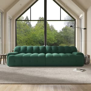 86.5 in. Square Arm Knit Fabric Rectangle 2-piece Waffle Sectional Sofa with Resilience Seat in Green