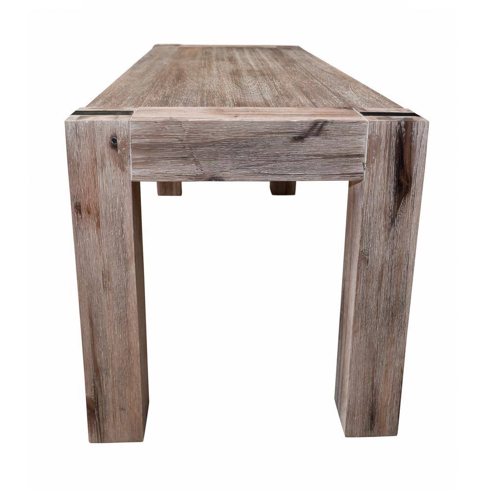 40" Rustic Acacia Wood Bench with Metal Inset