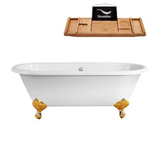 60 in. Cast Iron Clawfoot Non-Whirlpool Bathtub in Glossy White with Glossy White Drain and Polished Gold Clawfeet