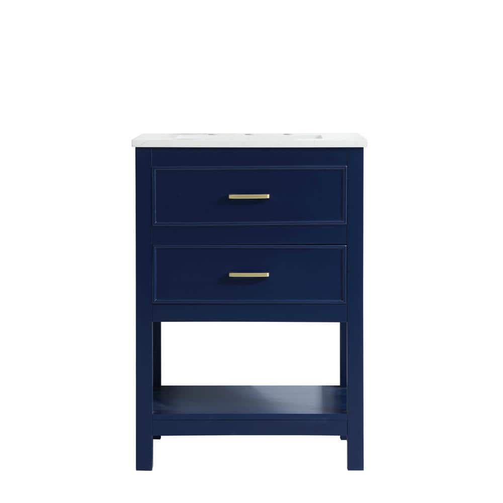 Simply Living 24 in. Single Bathroom Vanity in Blue with Quartz Vanity Top 