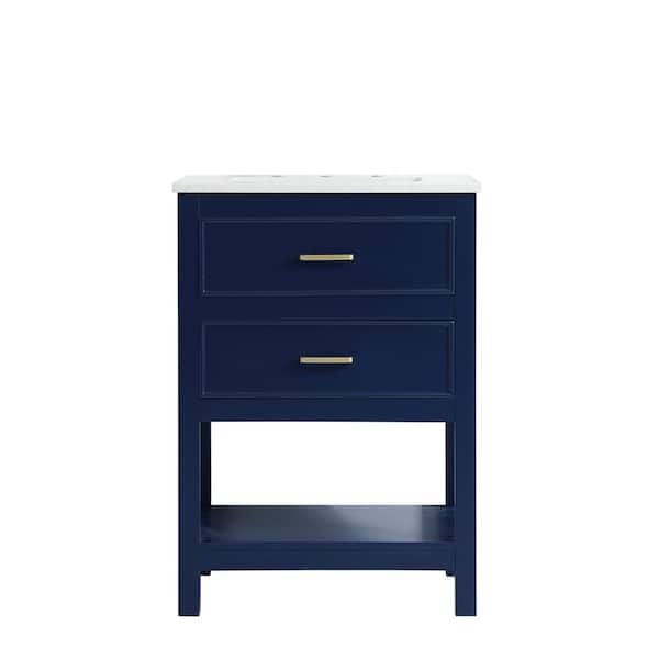 Unbranded Simply Living 24 in. Single Bathroom Vanity in Blue with Quartz Vanity Top in Calacatta White