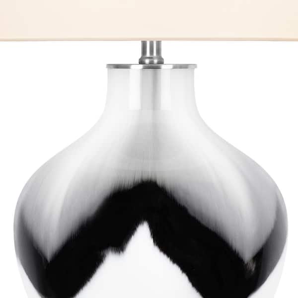 25 in. Modern Grey and White Table Lamp, Glass Bedside Lamp with Fabric Shade for Living Room Bedroom Decor