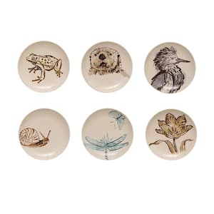 Beige Sea Animal Designs Round Stoneware Plates (Set of 6)