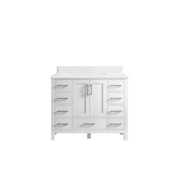Willow Collections Malibu 42 in. W x 22 in. D x 36 in. H Bath Vanity in White with Cove Edge White Quartz Top