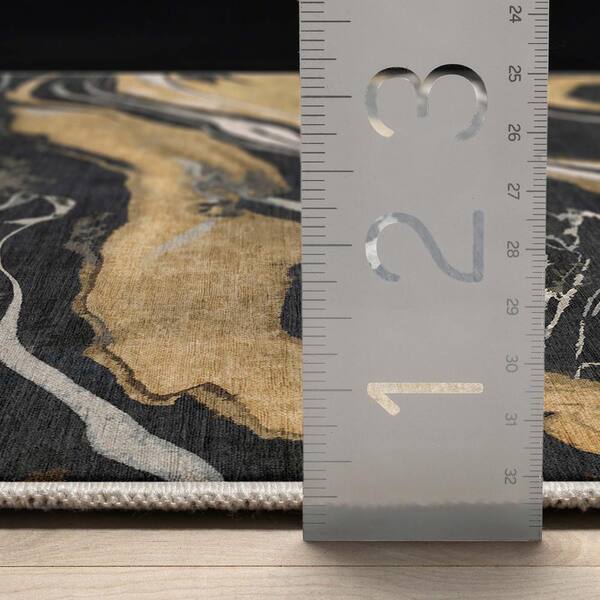 Well Woven Abstract Dunes Retro Marble Flat-Weave Area Rug - Black Gold - 5'3 x 7'3