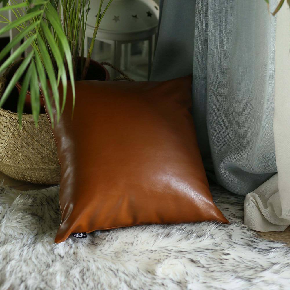 Brown Faux Leather 17'' x 17'' Decorative Pillow Cover