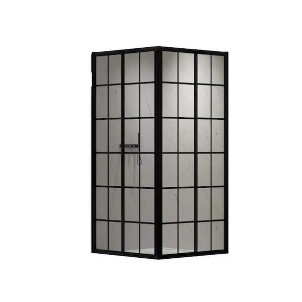 35 in. W x 72 in. H Frame Sliding Neo-Angle Shower Enclosure with Clear Tempered Glass in Matte Black