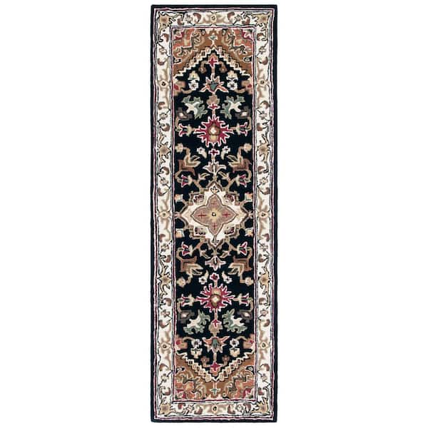 Heritage 2 ft. x 10 ft. Navy/Brown Border Floral Medallion Runner Rug