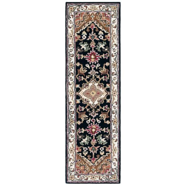 SAFAVIEH Heritage Navy/Brown 2 ft. x 8 ft. Border Floral Medallion Runner Rug