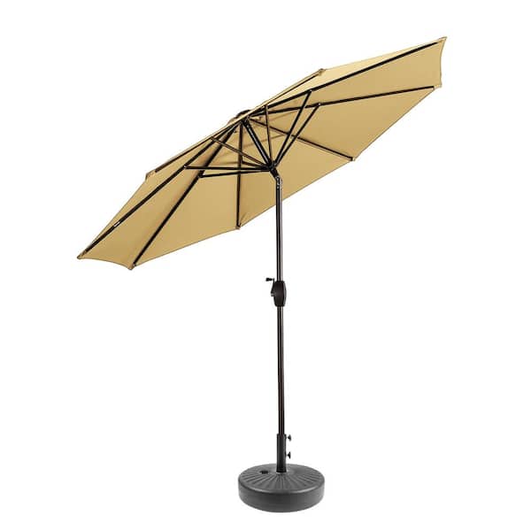 Harris 9 ft. Market Patio Umbrella in Beige with Black Round Hard Plastic Base
