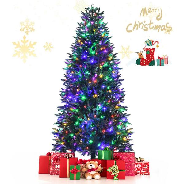 Gymax 6 ft. Pre-lit Snow Flocked Artificial Christmas Tree with Multi-Color  LED Lights GYM08507 - The Home Depot