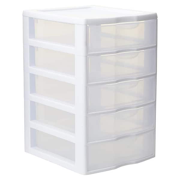 CRUGLA 7 Clear Desktop Plastic Drawer Units Mini Organizer Box, Storage Container ,White (5X7X13inches)