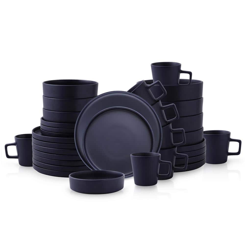 Dark Blue Ceramic Minimalist 16-Piece Mug Set