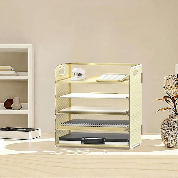 金属製ゴールドオープンワーク置物 Golden 12.6 in. x 11.4 in. Metal Minimalist Desk File Organizer