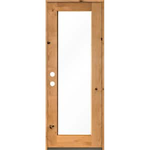 32 in. x 96 in. Rustic Knotty Alder Wood Clear Full-Lite w. Clear Stain Right Hand Inswing Single Prehung Front Door