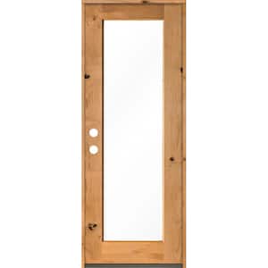 36 in. x 96 in. Rustic Knotty Alder Wood Clear Full-Lite w. Clear Stain Right Hand Inswing Single Prehung Front Door